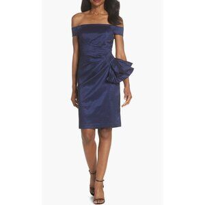 Eliza J Womens Off Shoulder Sheath Bow Dress Navy Blue Special Occasion size 4